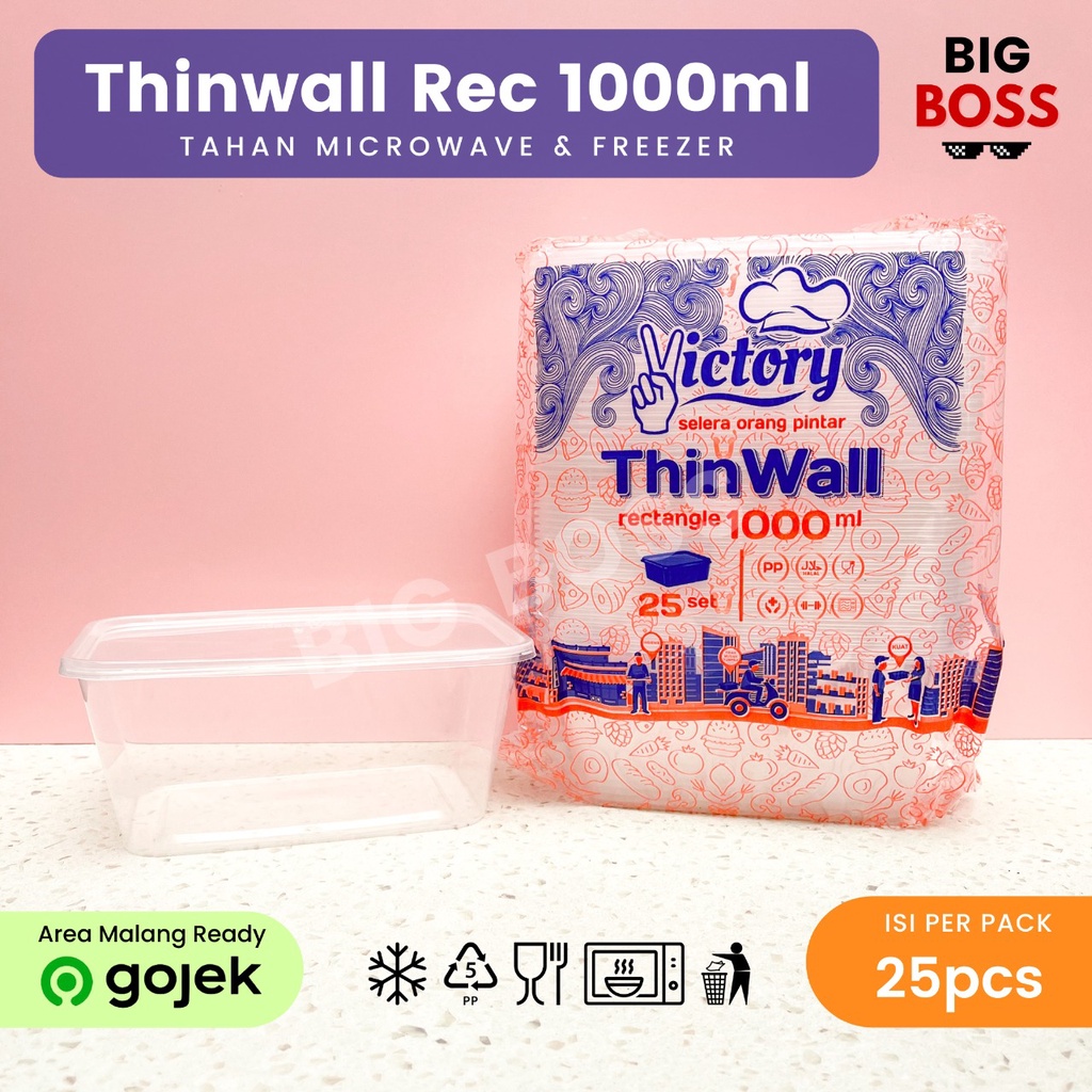 [ISI 25 PCS] Thinwall Kotak Makan Plastik 1000ml Victory / Kotak Makan Plastik / Kotak Takeaway
