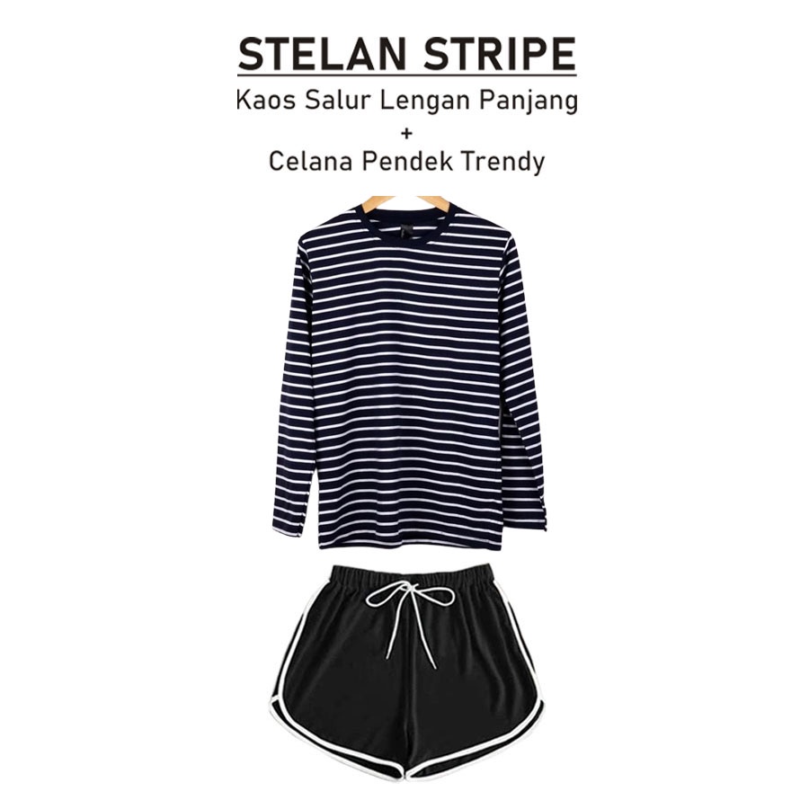 BESS - Stelan Kaos Salur Lengan Panjang + Celana MUNIKO