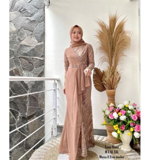 Modern.. GAMIS TERBARU YUMA DRESS FULL BRUKAT MIX CERUTY / GAMIS PESTA DAN KONDANGAN / GAMIS LEBARAN