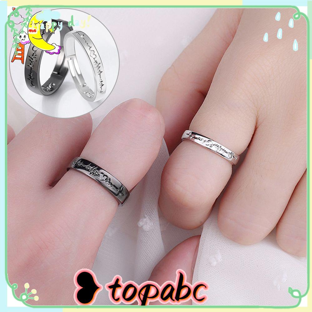 Top Couple Rings Fashion Hadiah Ulang Tahun Gaya Korea Warna Hitam Perak