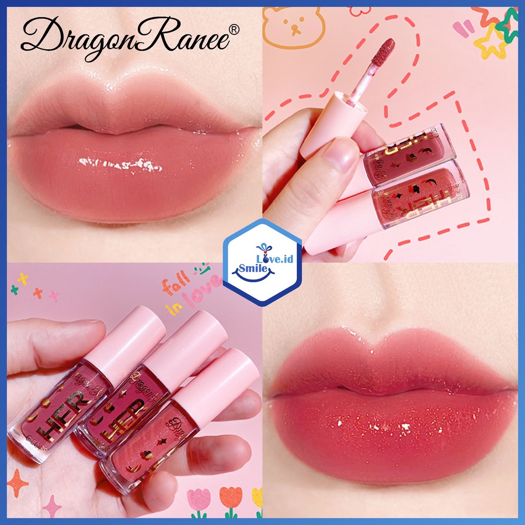 COD Ready Dragon Ranee HER Lip Glow Glitter Lipstik Liquid Cair 8 Warna Waterproof Lip Gloss DR001