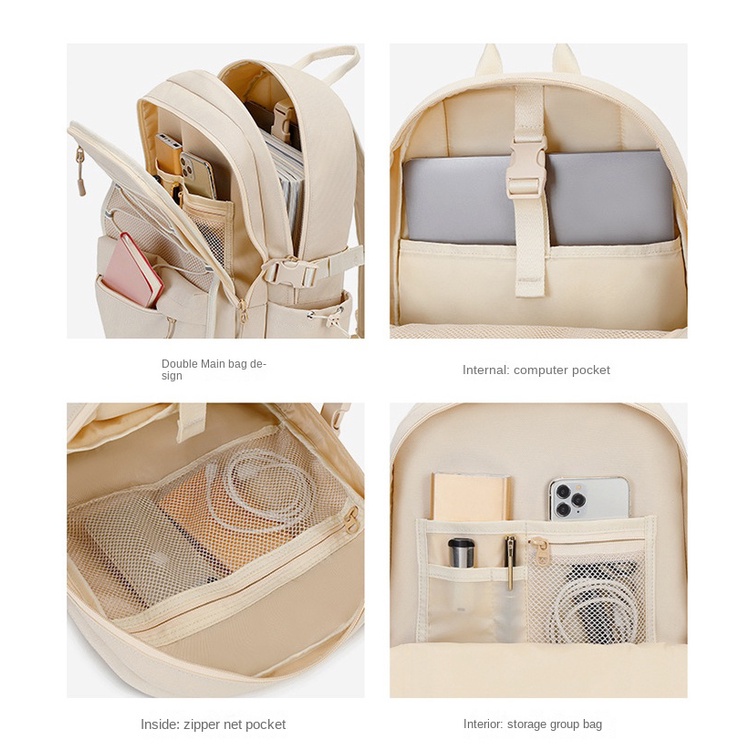 SmallLee Sederhana Segar Tas Laptop Kapasitas Besar 14 15 16 inci wanita Ransel Tas Sekolah Tahan Air untuk Siswa