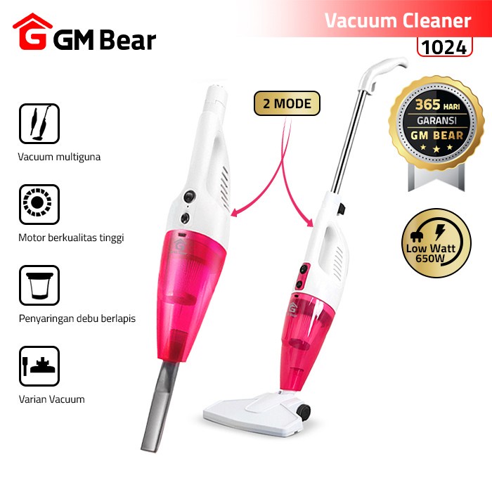 GM Bear 1024 Pink - Vacuum Cleaner Kuat dengan Suction Power 18 kPa