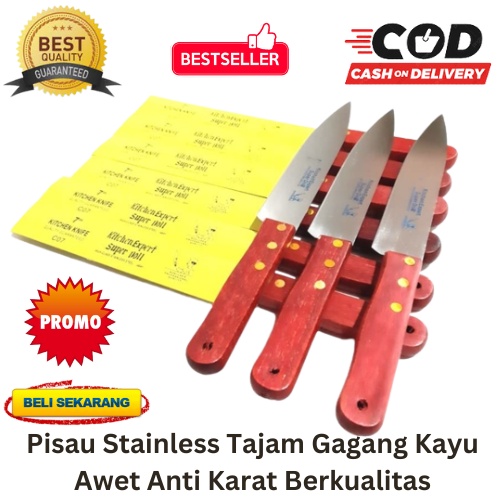 [BISA COD] PROMO Pisau Stainless Tajam Gagang Kayu Awet Anti Karat Berkualitas Pisau Tajam Pisau Dapur Pisau Potong Pisau Buah Pisau Daging Pisau Super Doll Kupas Pemotong Murah