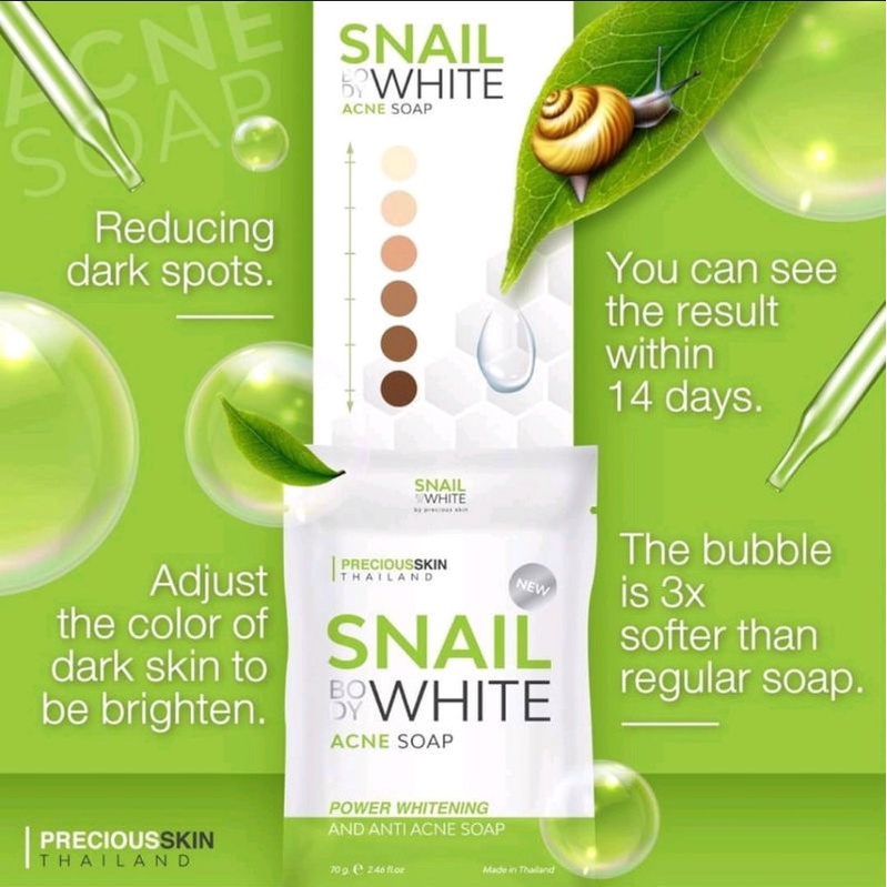 Precious Skin Snail Body White Anti Acne Collagen X10 Soap | Soap Collagen | Sabun | Alpha Arbutin Soap