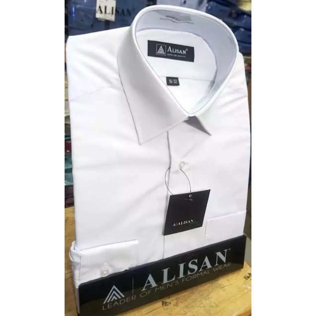 Kemeja Alisan Lengan Panjang Putih Polos Reguler / Kemeja Formal Pria Lengan Panjang Putih Polos