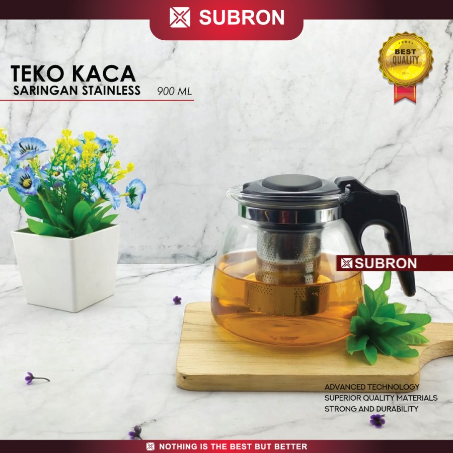 Tea Pot Glass Teko Kaca Teh Saringan Stainless 900 ml 1100ml - SUBRON