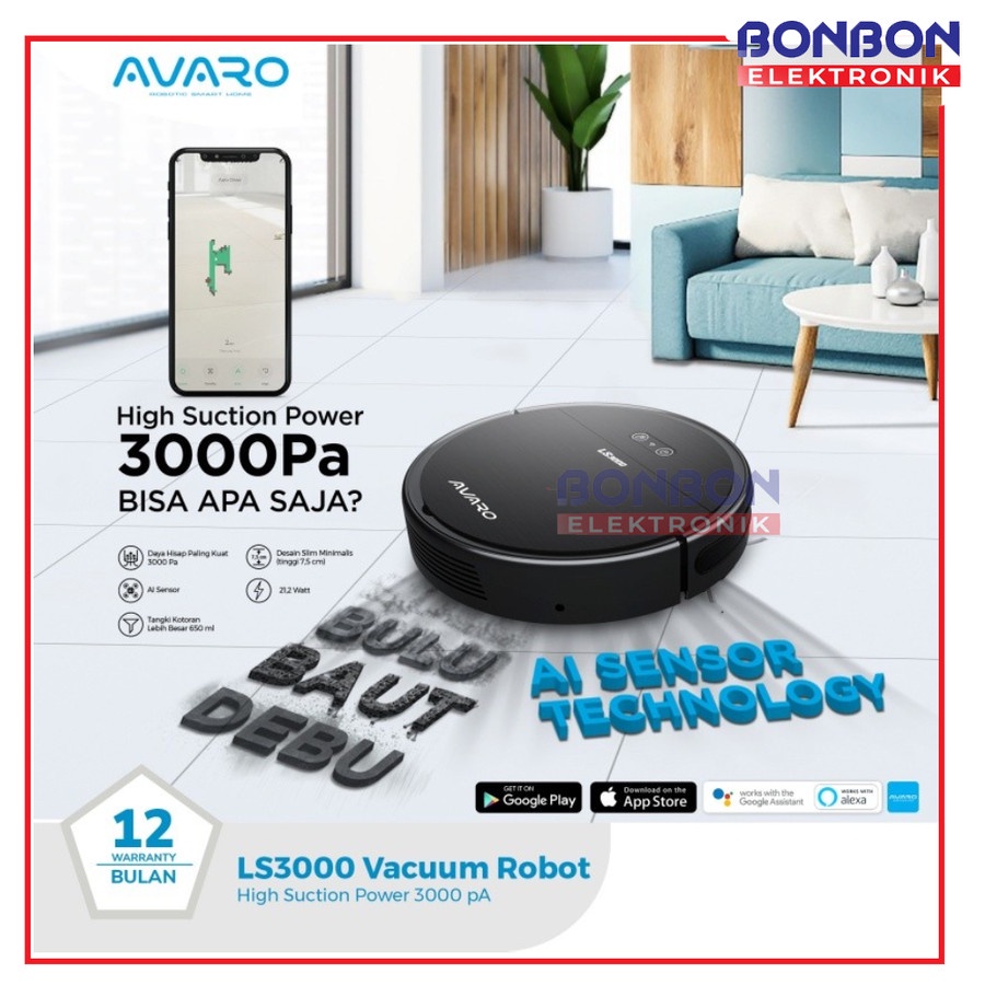 AVARO Smart Robot Vacuum Cleaner LS3000 Penyedot Debu