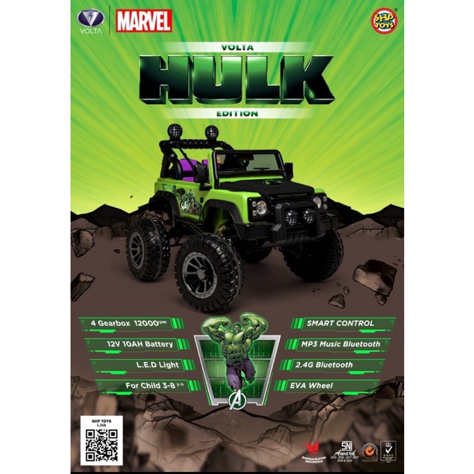 Mobilan Aki Mainan Anak Jeep RockY Monster Hulk Volta 5023 4WD Ban Karet-SHP