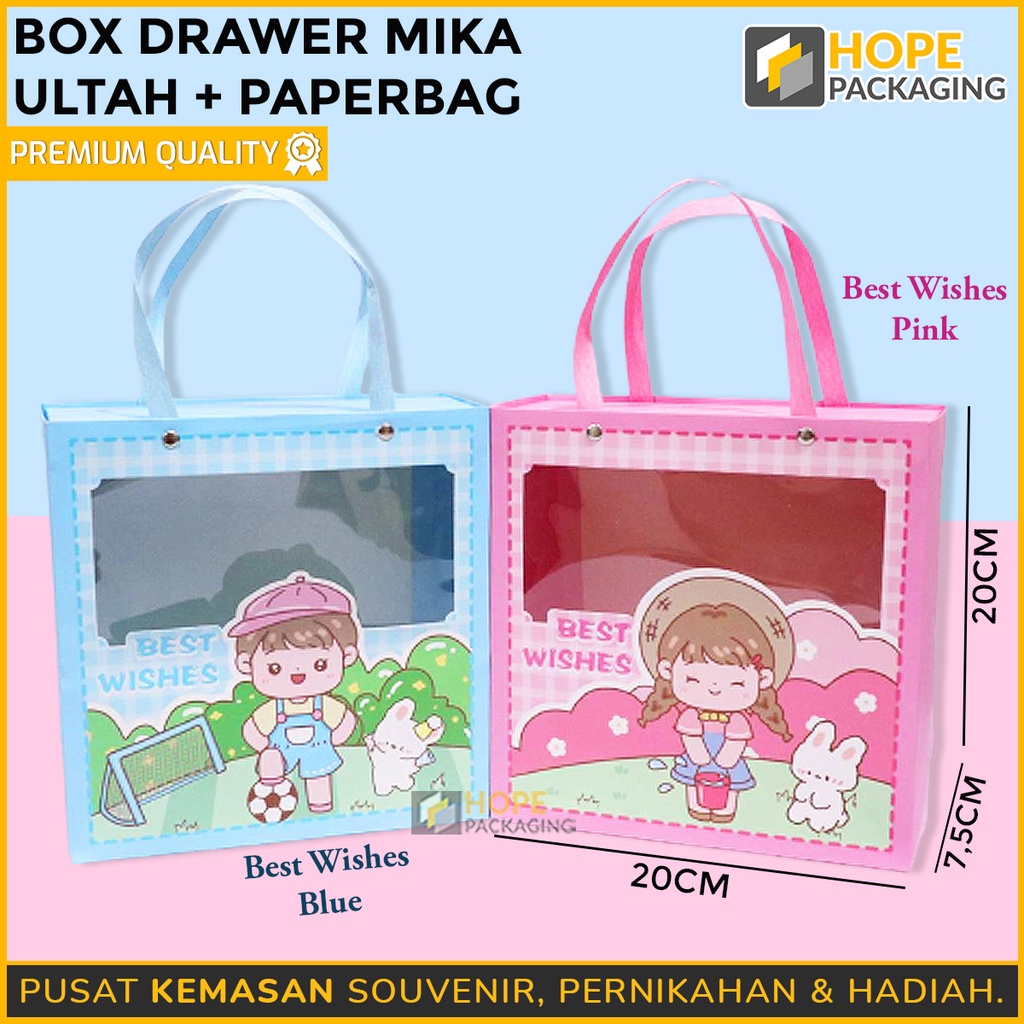 

Paper Box Drawer Mika + Paper Bag / Tas Souvenir Ulang Tahun Anak / Box Mika Size : 20x20x7.5cm / PaperBag Ultah / Tas Bingkisan Snack / Hampers Paper Box / Gift Box Motif