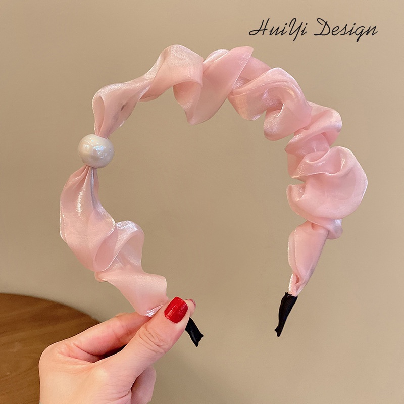 BANDO KERUT KAIN SATIN MUTIARA KOREA SCRUNCHIE DEWASA ANAK PEREMPUAN PREMIUM