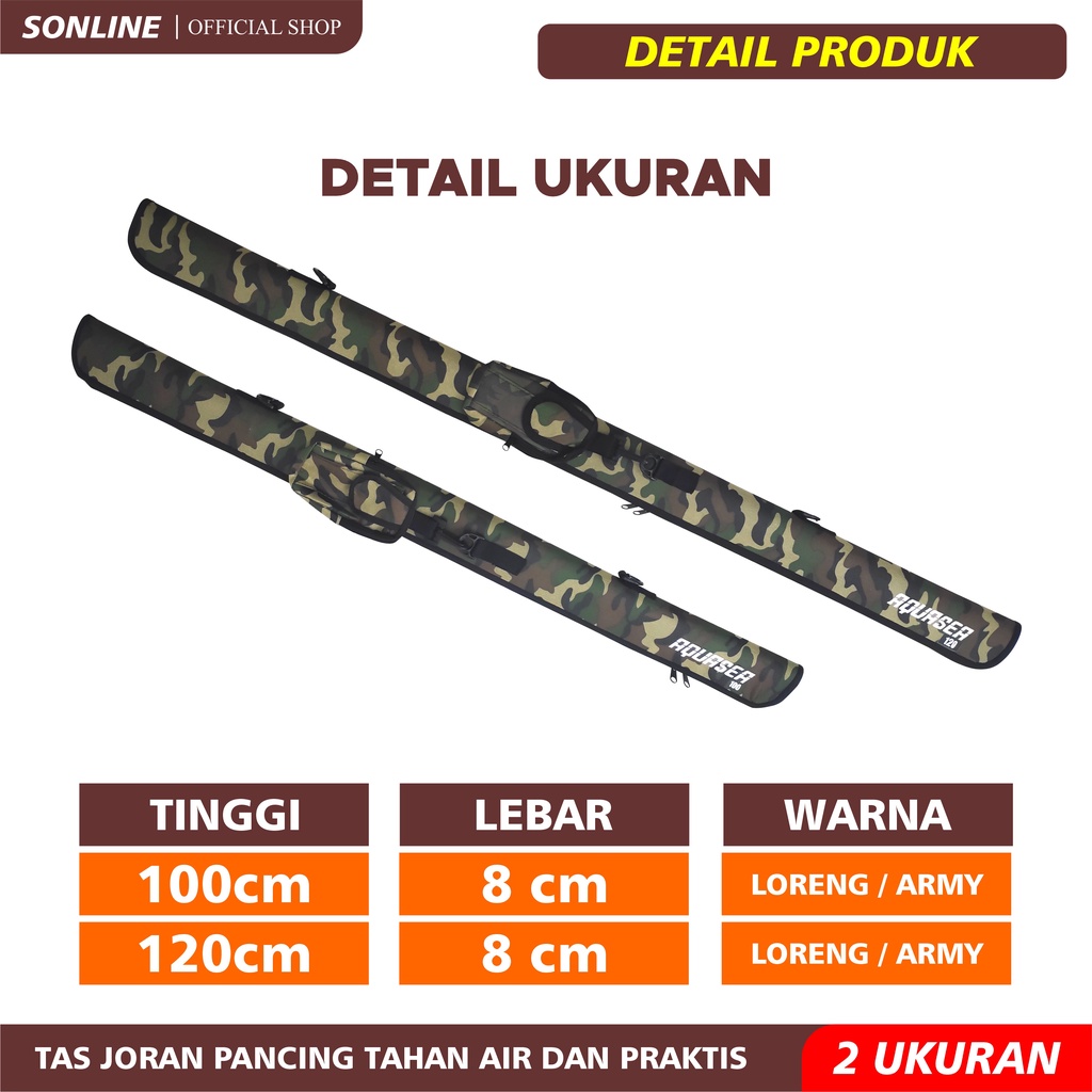 SONLINE -Tas Pancing Loreng Hijau Army Panjang 100cm &amp; 120cm Waterproof Berkualitas TASLORENG