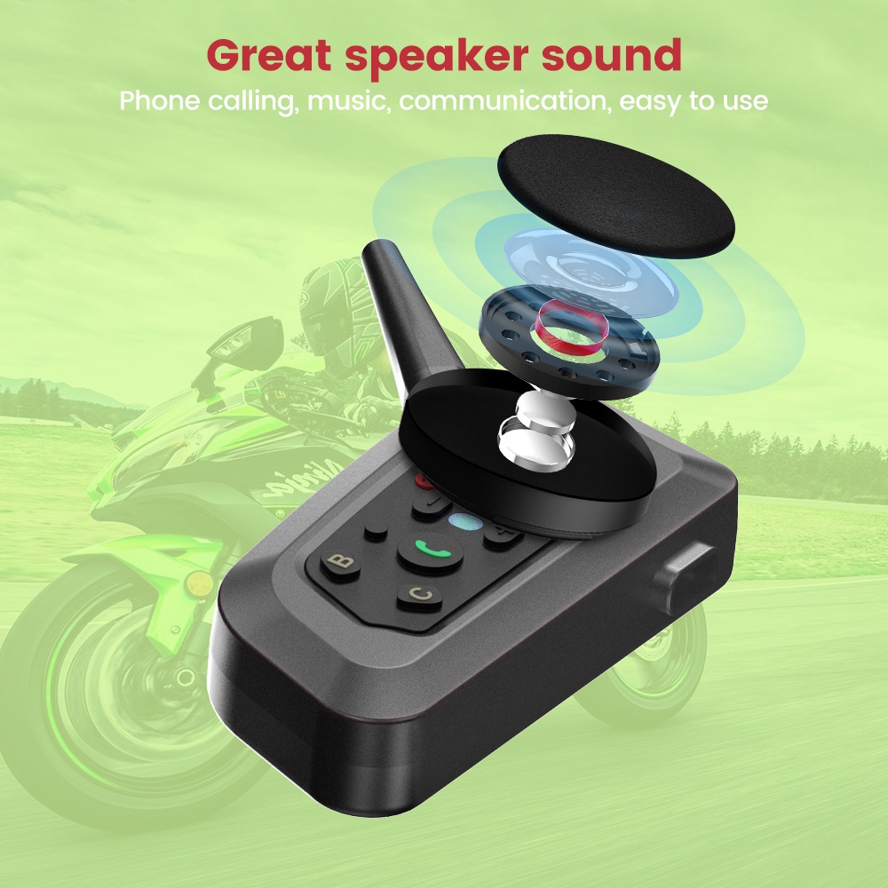 Teleheer V6 Bluetooth 5.1 Nirkabel Sepeda Motor Helm Intercom Headset Sistem Peredam Kebisingan Headphone 1200 M Rentang 6 Pengendara Full Duplex Interphone