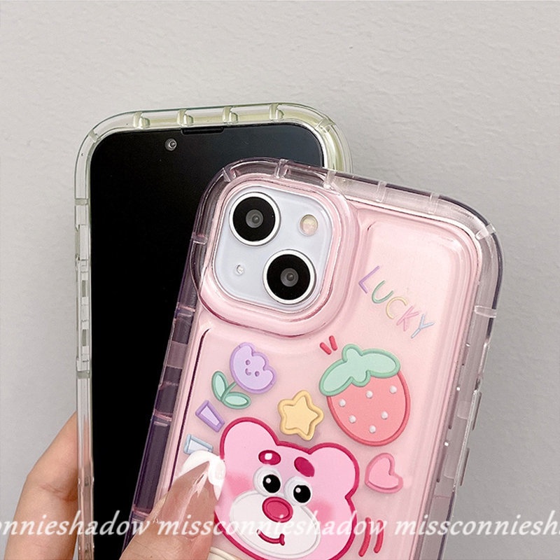 IPHONE Cute Disney Strawberry Bear Losto Case Kompatibel Untuk Iphone11 Pro Max7 8 6 6S Plus XR 13 12 14 Pro MAX X XS MAX Kartun Kirby Cherry Candy Shockproof Airbag Lembut TPU Phone Cover