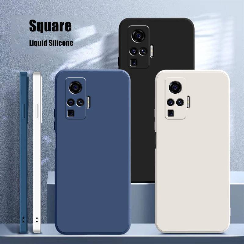 Casing Silikon Lembut Cair Persegi Original Untuk Vivo X50 Pro Plus Lite 5G Mewah Tipis Penutup Belakang