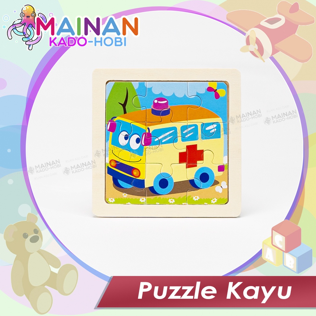MAINAN EDUKATIF ANAK PASANG PUZZLE KAYU TOYS TRANSPORTASI AMBULANCE