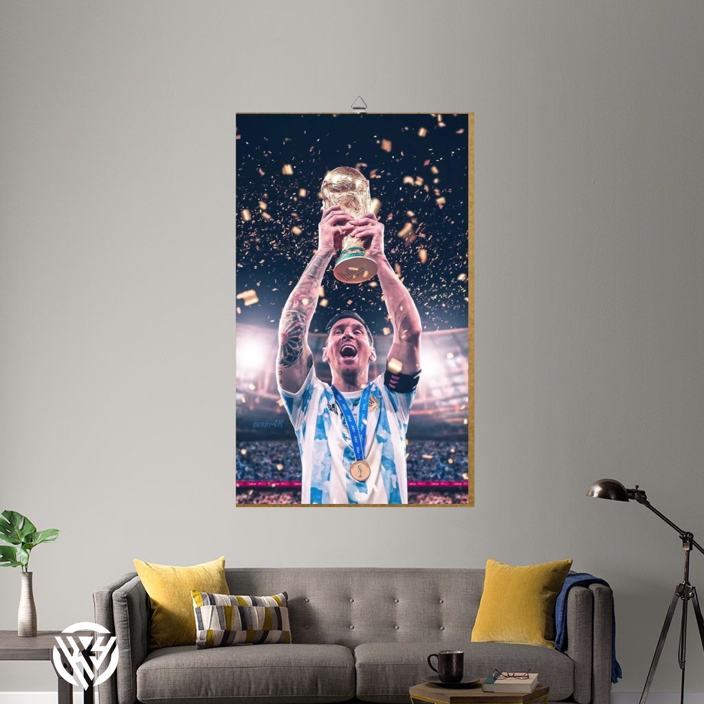 Hiasan dinding poster kayu mdf lionel messi argentina world cup 2022