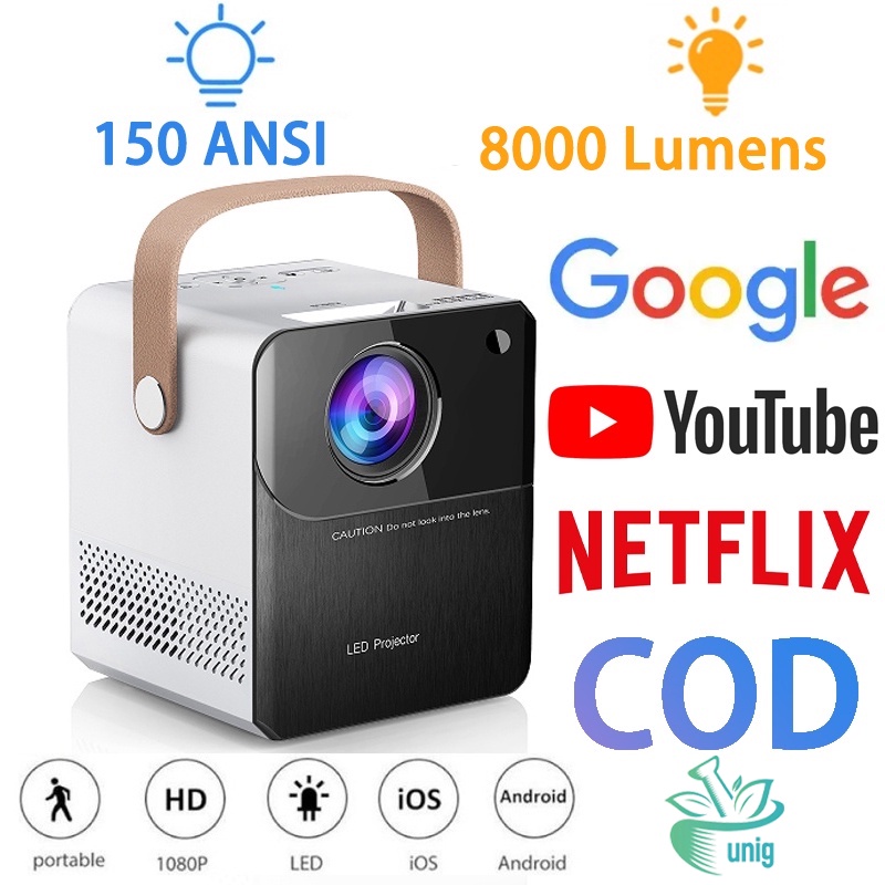 (𝐆𝐫𝐚𝐭𝐢𝐬 𝐎𝐧𝐠𝐤𝐢𝐫) Proyektor HD Smart Projector 1080P &amp; 4K With WiFi &amp; Bluetooth 150 ANSI 8000 Lumens