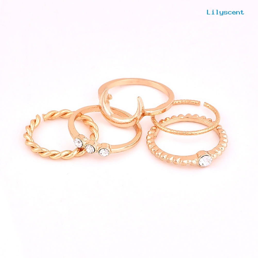 [LS]5Pcs Vintage Moon Knuckle Finger Ring Set Bohemian Perhiasan Sendi Yang Dapat Disesuaikan