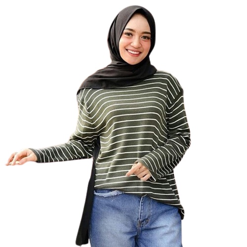 Baju Atasan Wanita Terbaru Rajut Halus Cleo Stripe HARU Strip