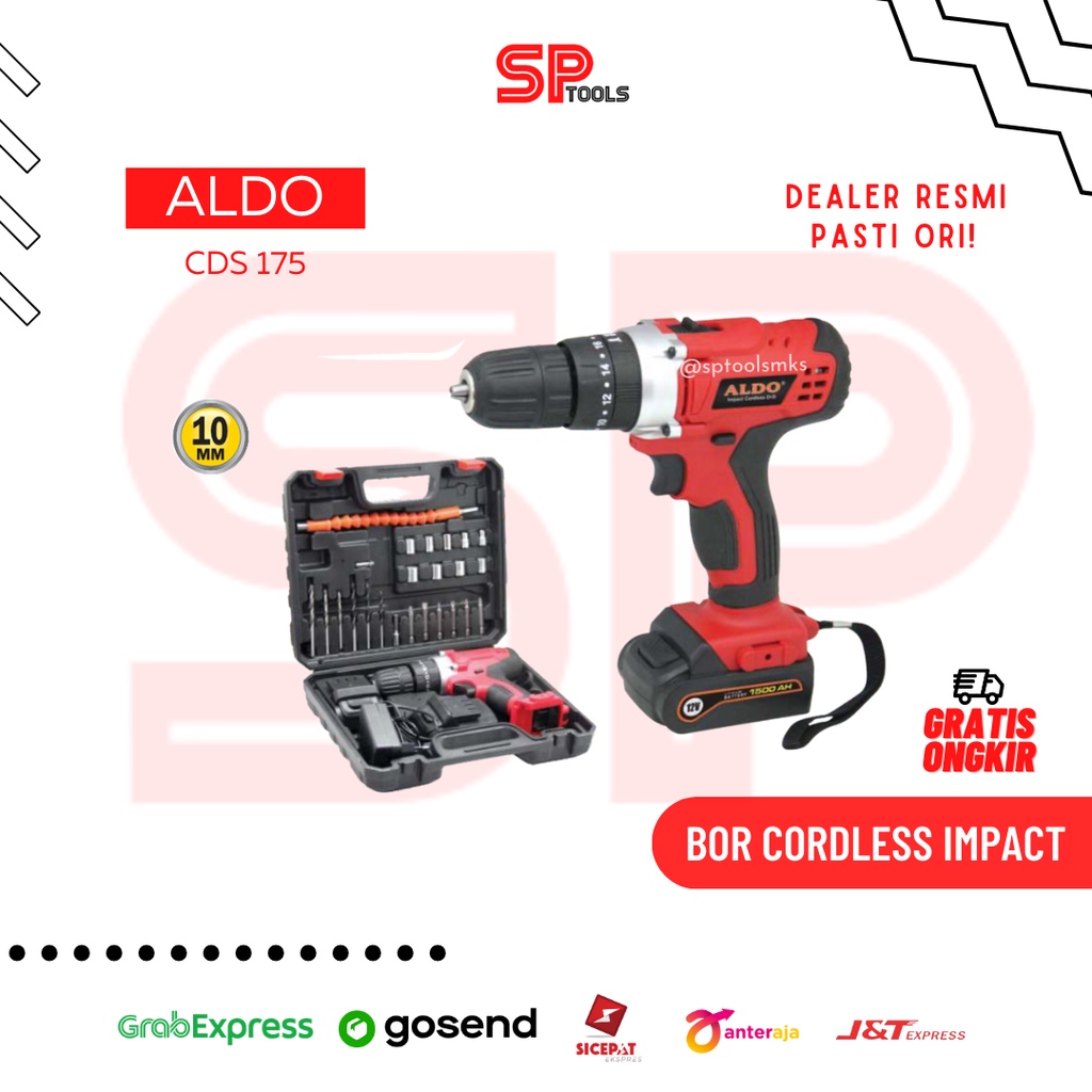 MESIN BOR CORDLESS CAS BATTERY IMPACT BETON BESI 10MM 12V ALDO CDS175
