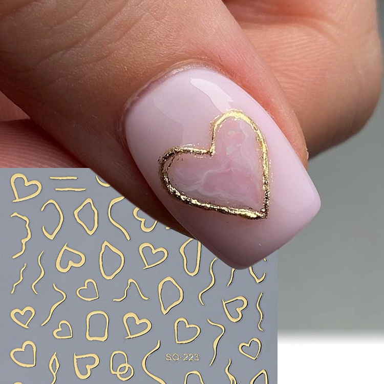 [Harga Grosir] 1pcs Simple Silver Rose Gold Peach Heart Nail Decal 3D Hitam Emas Cinta Stiker Kuku Nail Art Dekorasi Untuk Anak Perempuan Dan Wanita