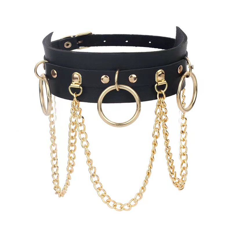 Gothic's PU Leather Choker Necklace with Chain 8529