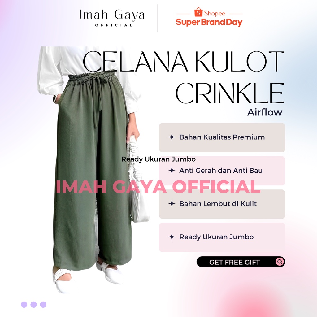 Celana Kulot Cringkle Airflow Wanita Dewasa Jumbo Polos Cringkle Airflow High Waist