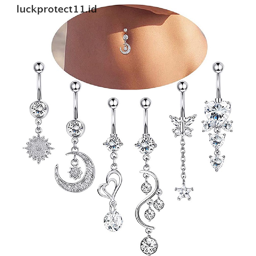 /Fashion Hot// Fashion// 14G Kristal Pusar Cincin Barbel Drop Menjuntai Body Belly Button Rings.