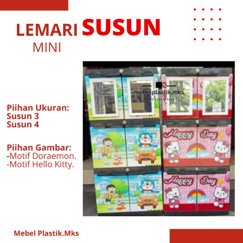 Lemari Pakaian/ Lemari Plastik Pakaian susun Mini Kaca Diva Aquose Kunci