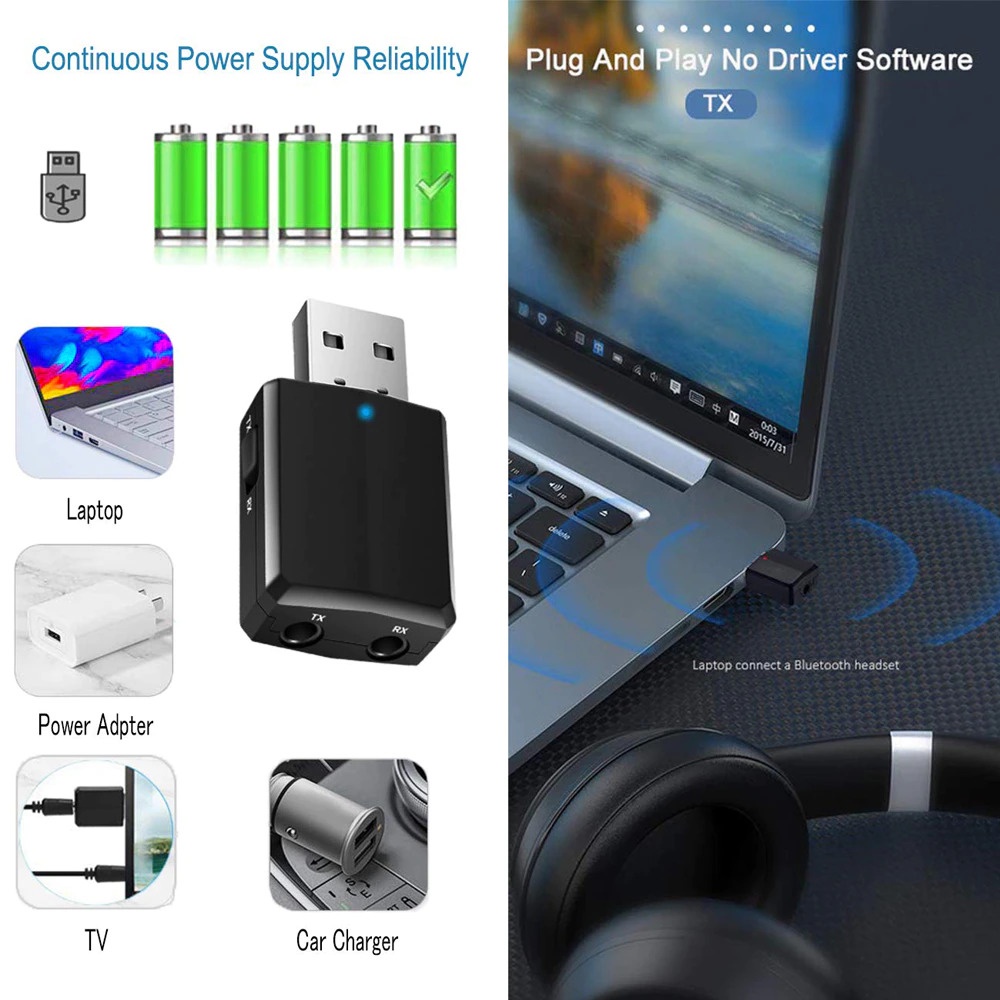 GOOJODOQ USB Dongle Bluetooth 5.0 Transmitter Receiver Audio Adapter - ZF-169 Plus