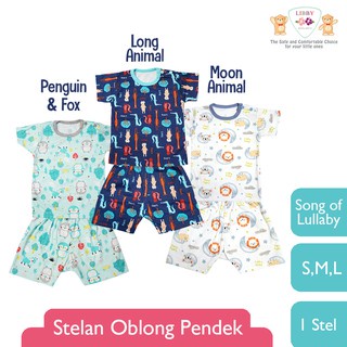 SETELAN LIBBY Oblong Pendek + Celana Pendek Katun Motif Song Of Lullaby (1 stel)