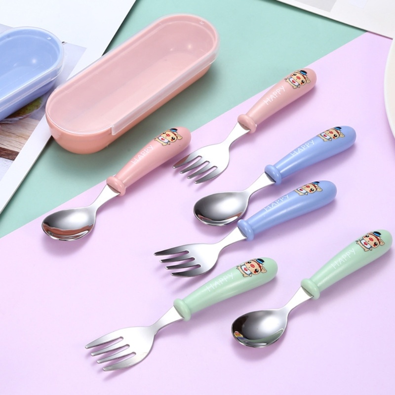 Mary Baby Spoon Feeding Spoon &amp; Fork Grade Kids Peralatan Dapur Stainless Steel Feeder Spoon Balita Sendok Garpu Gadget