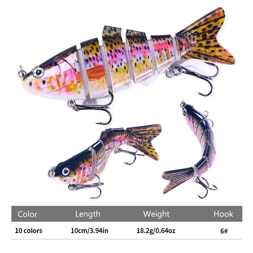 Hengjia 6 Sgement Swimbait Wobblers Crankbait Mancing Lure Multi Jointed Hard Bait 10cm/18g Umpan Pancing Tenggelam Umpan Buatan