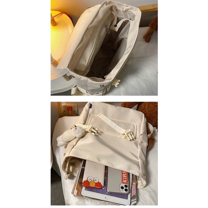 Mores Tas Ransel Laptop Wanita Nilon Polos Tora Flap Korean Polyester backpack Nylon import remaja kuliah sekolah unisex