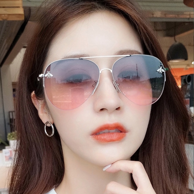 (YUZHU) Vintage Fashion Logam Tanpa Bingkai Aviator Kacamata Korea Fashion Gradien Shade Sunglasses Women