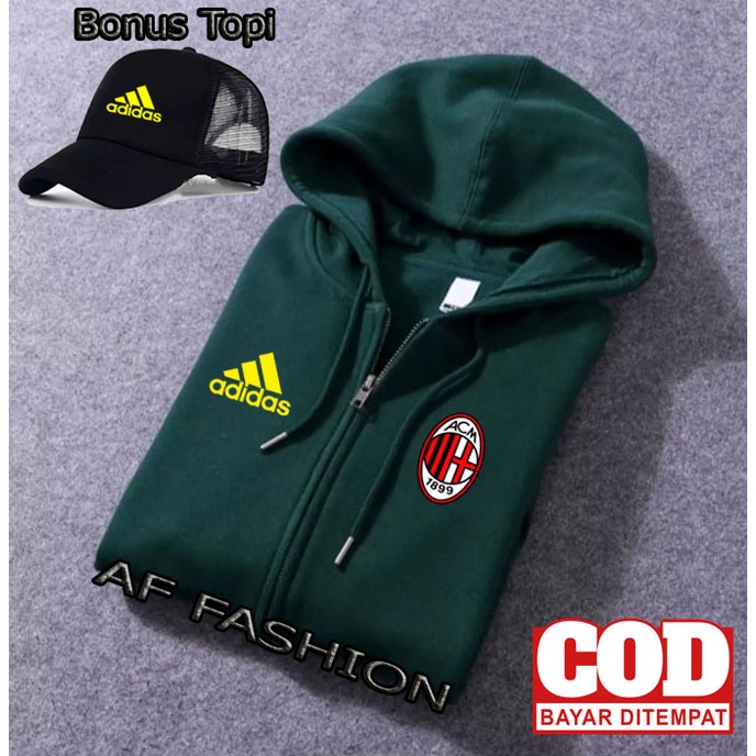 Free Topi... jaket Resleting Logo Ads Ac Milan Text Kuning / Jaket Distro / Sweater Distro / Hoodie 
