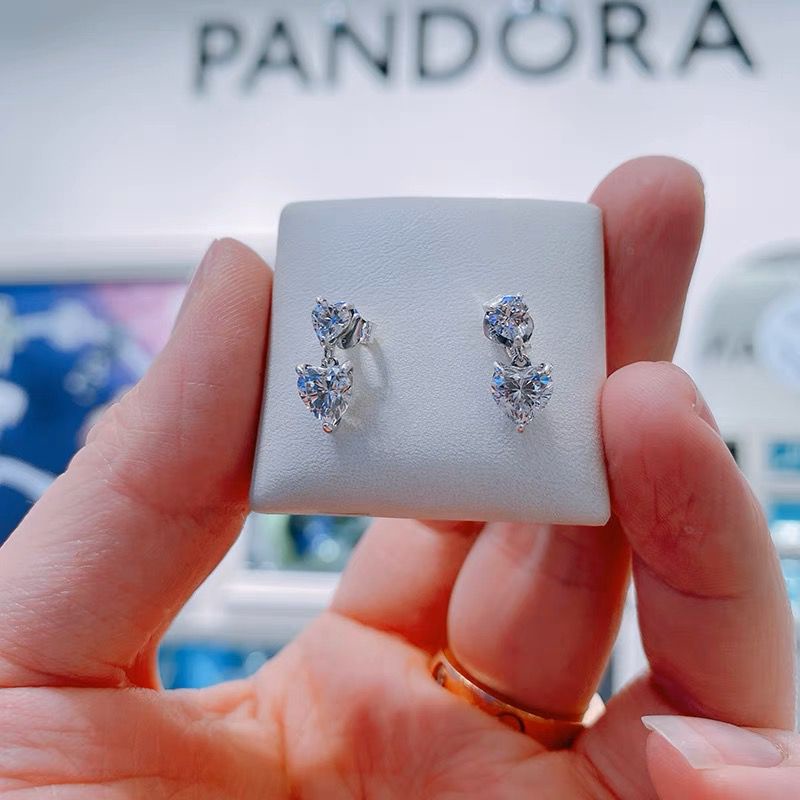 Pandora Anting Woman925 Perak Ganda Hati Cubic Zirconia Anting Berlian