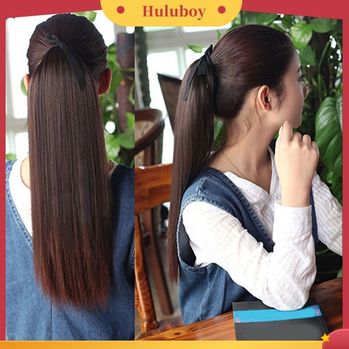 Wig Rambut Ekstensi Model Panjang Lurus Bahan Sintetis Untuk Wanita