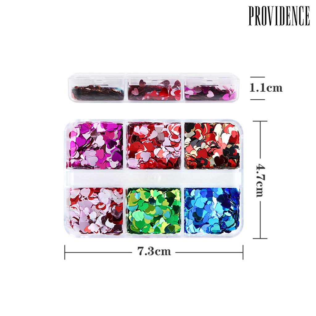 Providence 1kotak Nail Art Sequin Shining Light-Reflective Sparkling DIY Efek Visual Yang Mempesona 6kisi Hari Valentine Berbentuk Hati Kuku Glitter Aksesoris Kuku