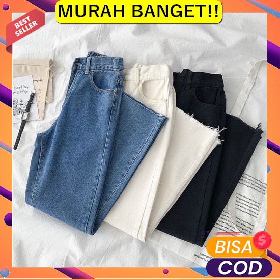 Celana Kulot Jeans Wanita Putih Lilac Hitam Mocca Denim Jins Highwaist Sevins- Highwaist Boyfriend J
