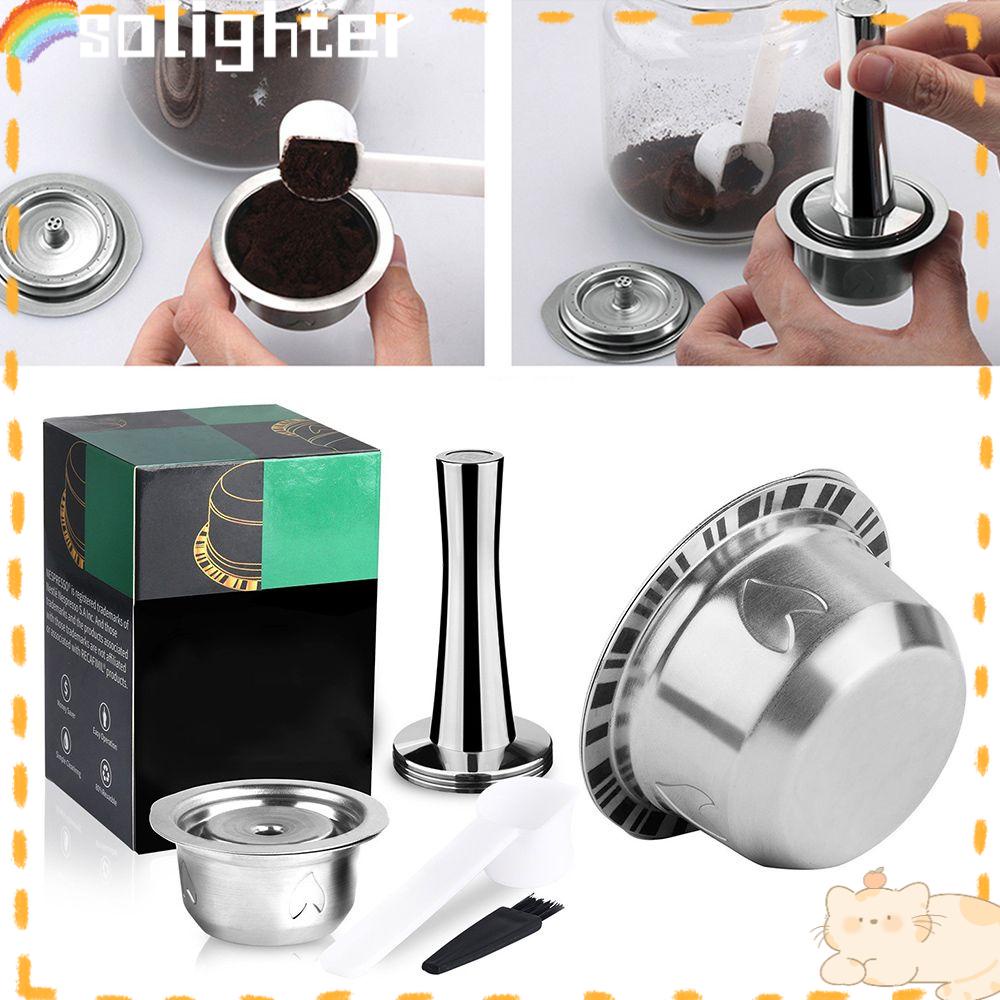 Solighter Kapsul Kopi Espresso Coffee Home Stainless Steel Tamper Crema Maker Reusable Pods