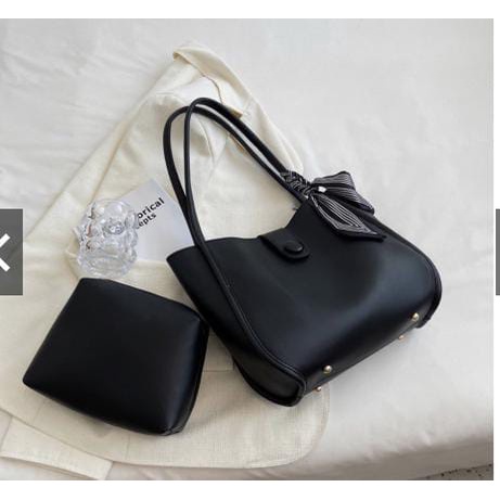 Tote Bag Wanita 4229 / Tas Bahu Florida Free Pouch + Syall Twilly-Hitam