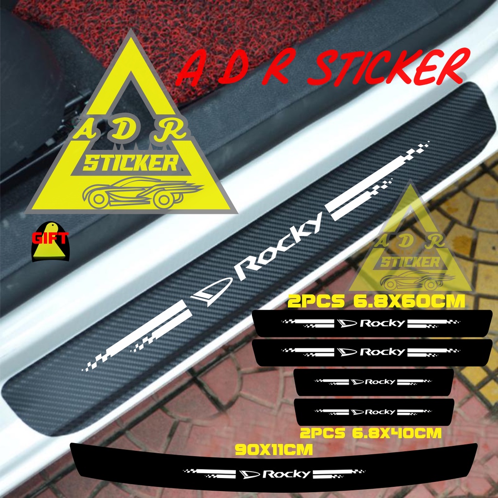 5pcs sticker sill plate karbon 3d mobil rocky sticker karbon 3d pelindung pijakan kaki mobil daihats