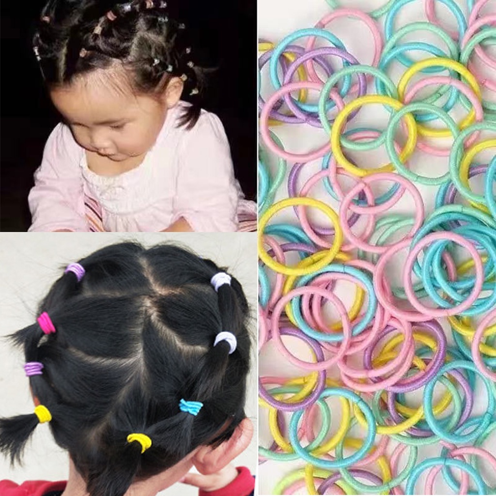 Ikat Rambut Anak Isi 100pcs Kunciran Rambut Korea Karet Kucir Warna Polos Aksesoris Rambut Elastis Iket Rambut Perempuan | GROSIRXPRESS