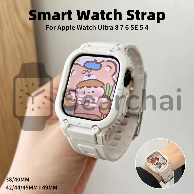 Smart Watch Ultra 8 7 6 SE 5 4 2-in-1 TPU Case +Band Strap For Protective Cover for iWatch Tali jam/aksesoris jam tangan