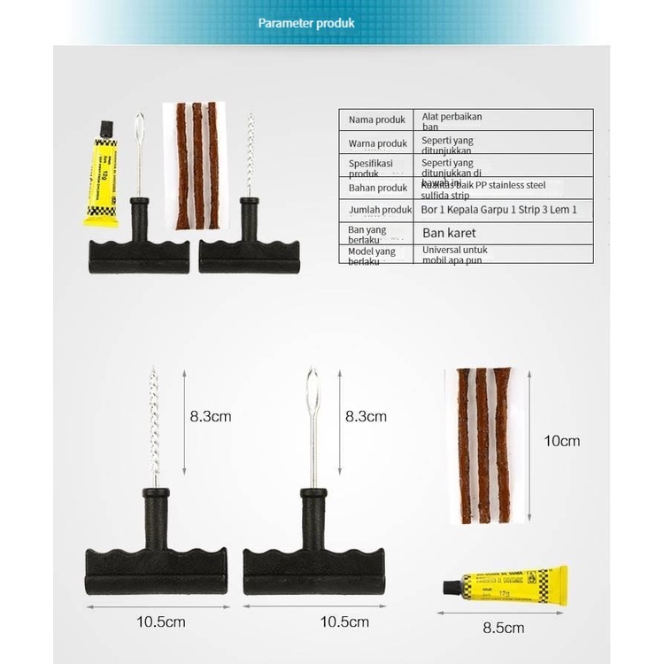 (Stok tersedia, dikirim dari Jakarta) Set alat reparasi ban mobil, reparasi sedot ban vakum, pengiriman lem, strip reparasi ban, reparasi ban sepeda motor