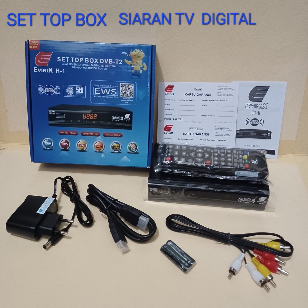 Berkat heroik  Set top box evinix H1 New Edition Adaptor DVB T2 Siap Digital-Kontak Biru
