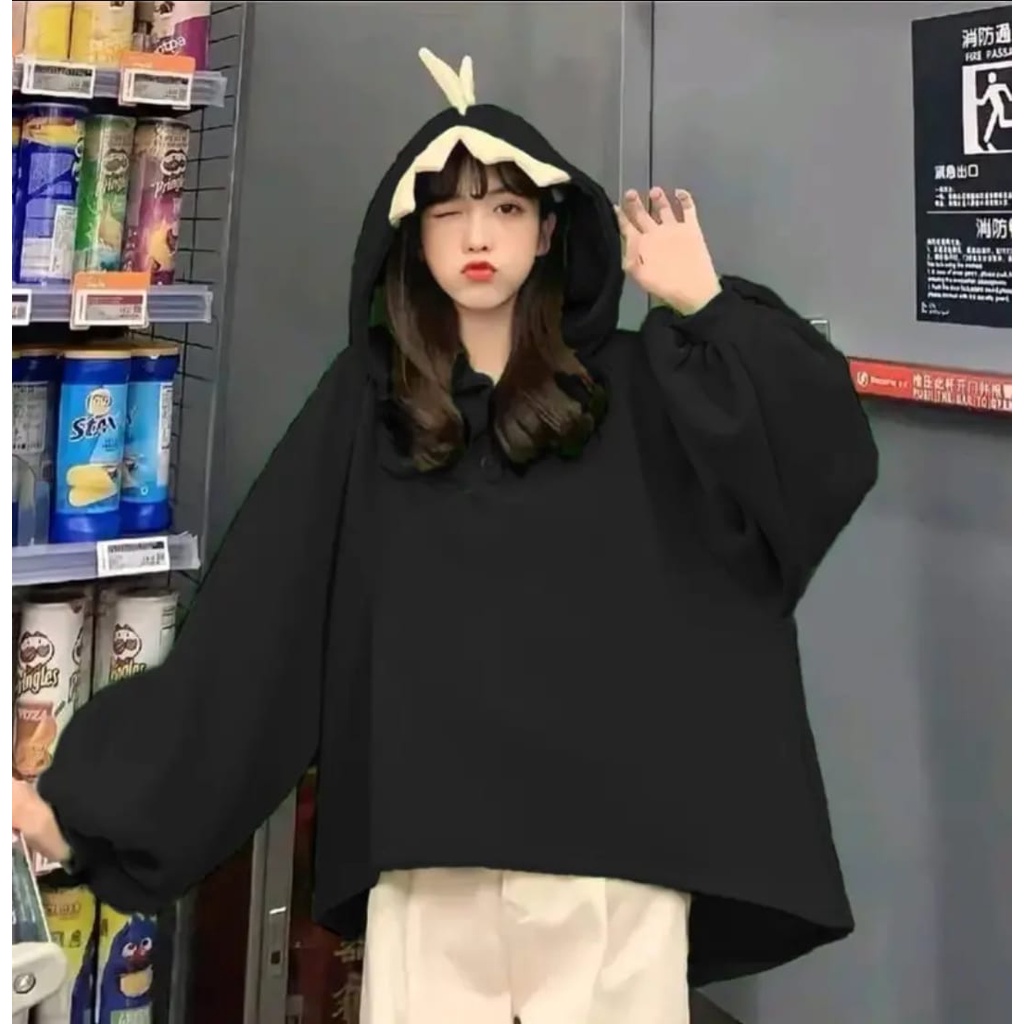DINOS SWEATER HOODIE OVERSIZE | SWEATSHIRT PAKAIAN WANITA HOODIE BIG SIZE OVERSIZE-hitam