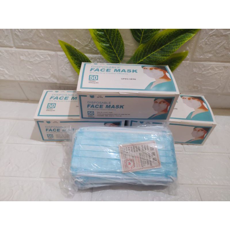 `ღ´ PHINKL `ღ´ (Per box isi 50) Masker mulut wajah  3 ply tiga lapis 3ply medis anti kuman dewasa